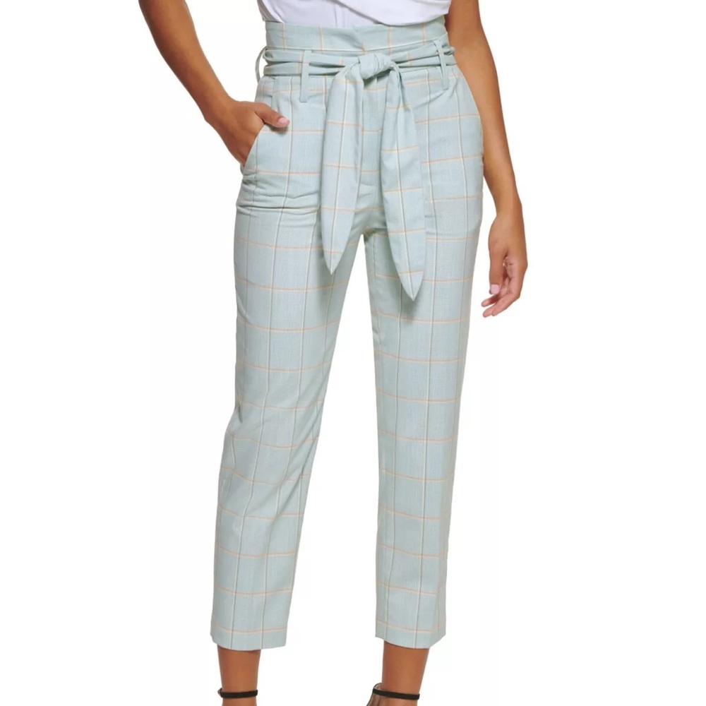 DKNY High Waist Checkered Lines Belted Capri Pants Size 0